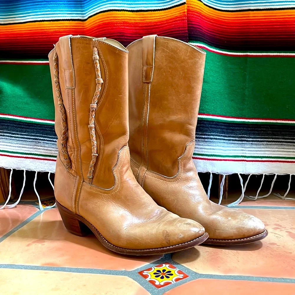 Vintage tan leather cowboy boots - Picture 1 of 4